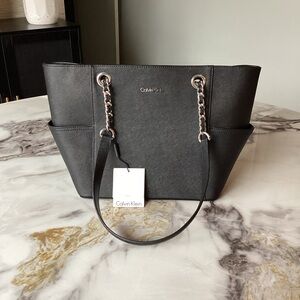 Calvin Klein Black Tote with Chain-Link Handles